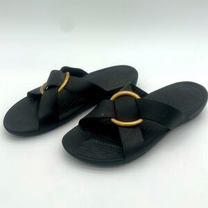 CROCS Women's Serena Cross-Band Slide Size 11 Black Brass Gold